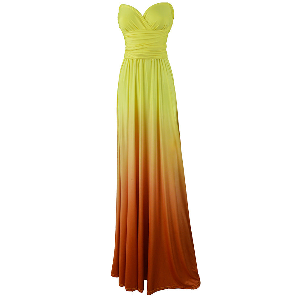 Amazon Ebay Cross-border Explosions Multi-wear Cross Backless Sexy Strap Gradient Dress Dress