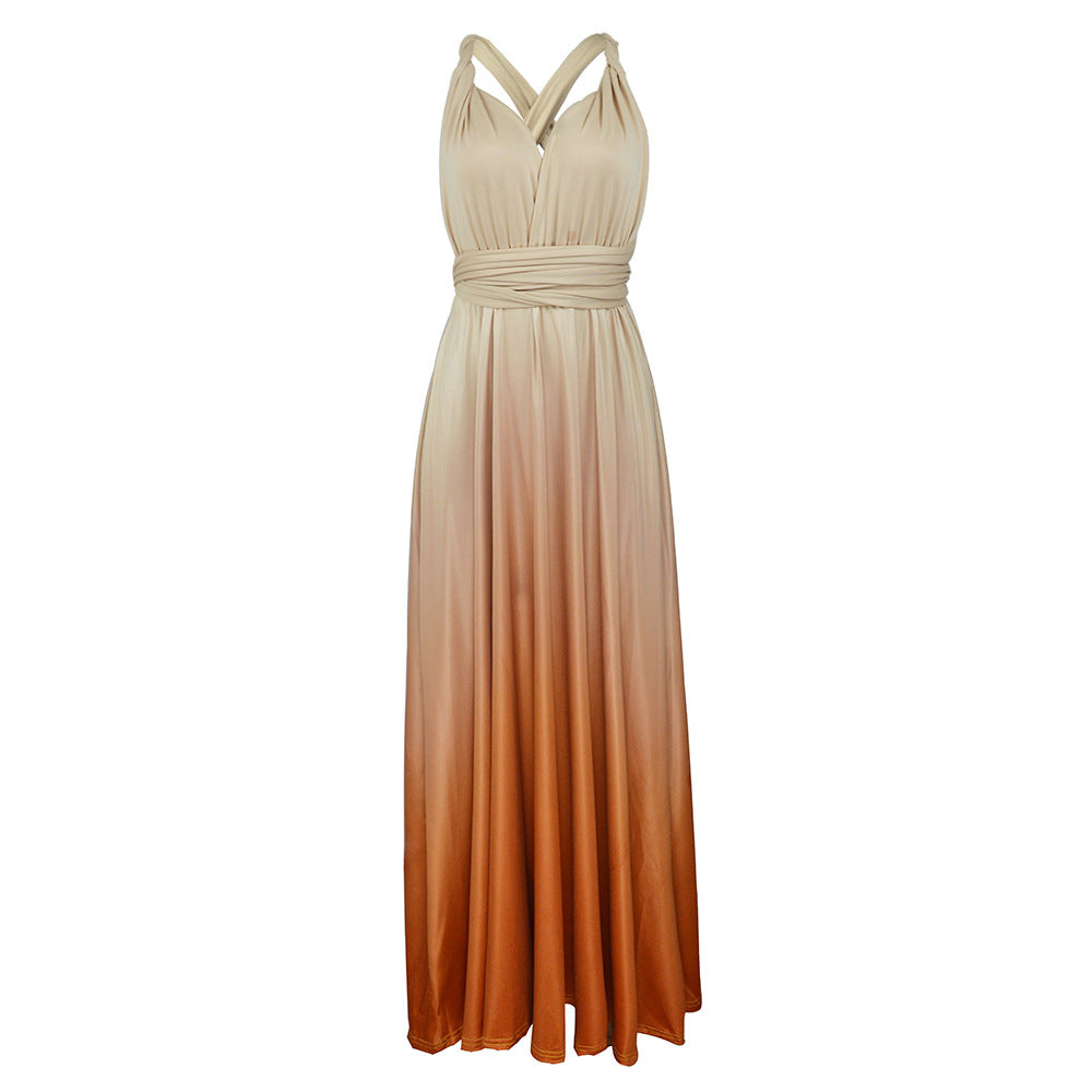 Amazon Ebay Cross-border Explosions Multi-wear Cross Backless Sexy Strap Gradient Dress Dress