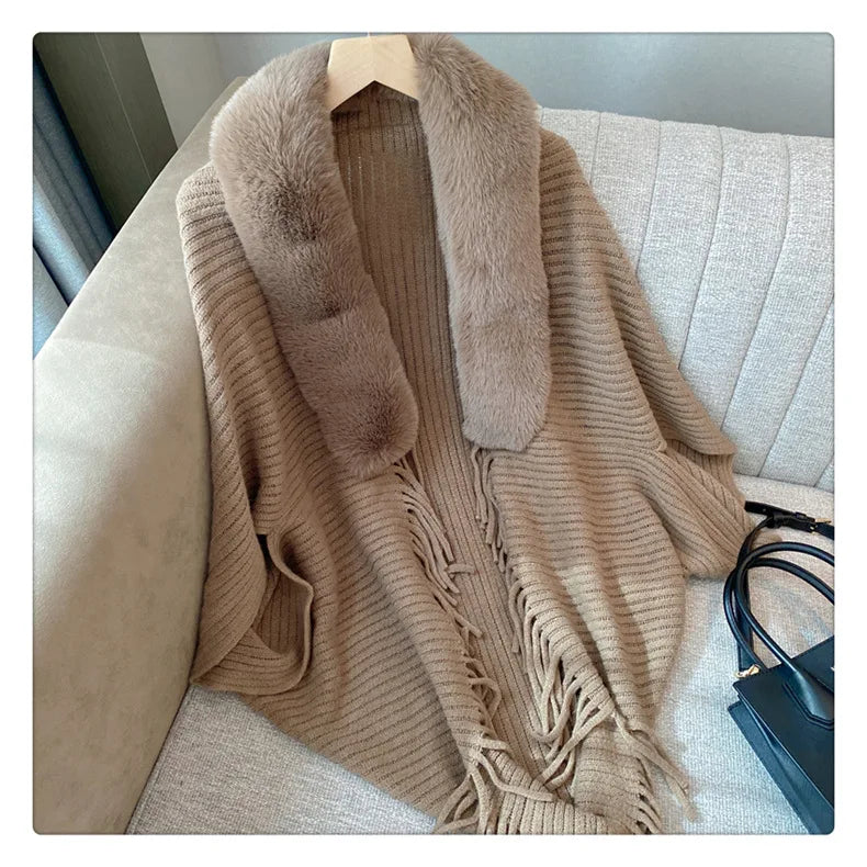 Shawl Cloak Cloak Coat Loose Autumn and Winter Korean Version New Wool Collar Knitted Cardigan