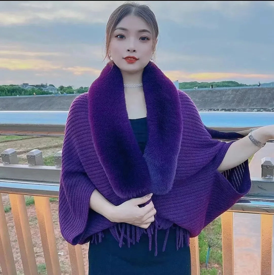 Shawl Cloak Cloak Coat Loose Autumn and Winter Korean Version New Wool Collar Knitted Cardigan