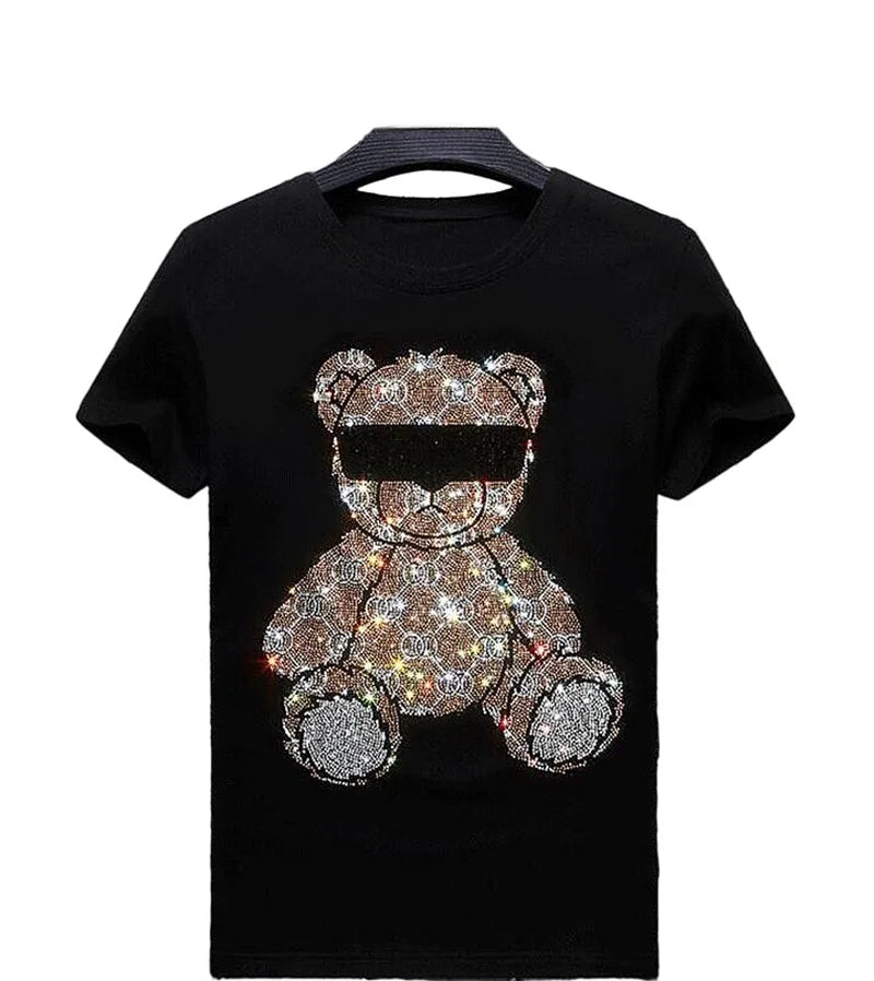 S-6XL Streetwear  Diamonds t-shirts  Summer Mens Rhinestones  T Shirt Male  Fashion Tees Casual  Anime Tops