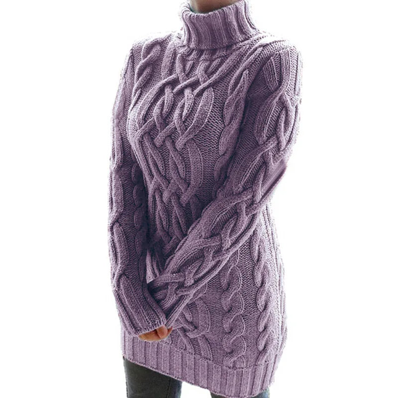 Autumn Winter Thicken Sweater Dresses For Women Turtleneck Long Sleeve Knitted Retro Sweaters Ladies Pullovers Sweater