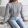 Short Pullover Jumper Women Autumn and Winter New Round Neck Solid Colour Knitted Sweater