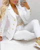 2024 Women's Casual Elegant Small Suit New Solid Color Two-Piece Set for Spring and Autumn Skinny Fit with Button Decoration