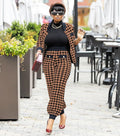 2025 Autumn and winter ladies streetwear casual suit houndstooth button coat trousers two piece pants set women clothing