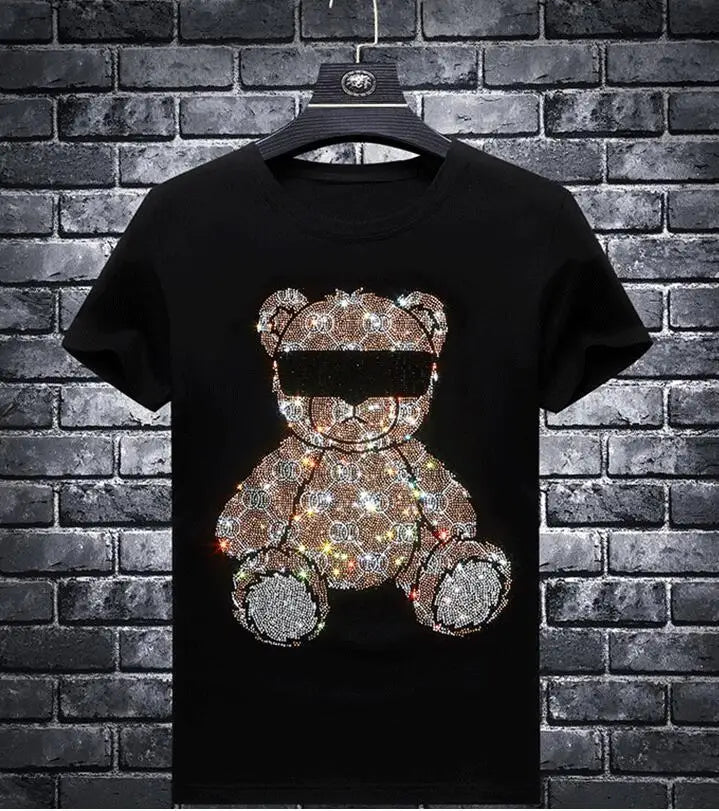 S-6XL Streetwear  Diamonds t-shirts  Summer Mens Rhinestones  T Shirt Male  Fashion Tees Casual  Anime Tops