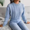 Short Pullover Jumper Women Autumn and Winter New Round Neck Solid Colour Knitted Sweater