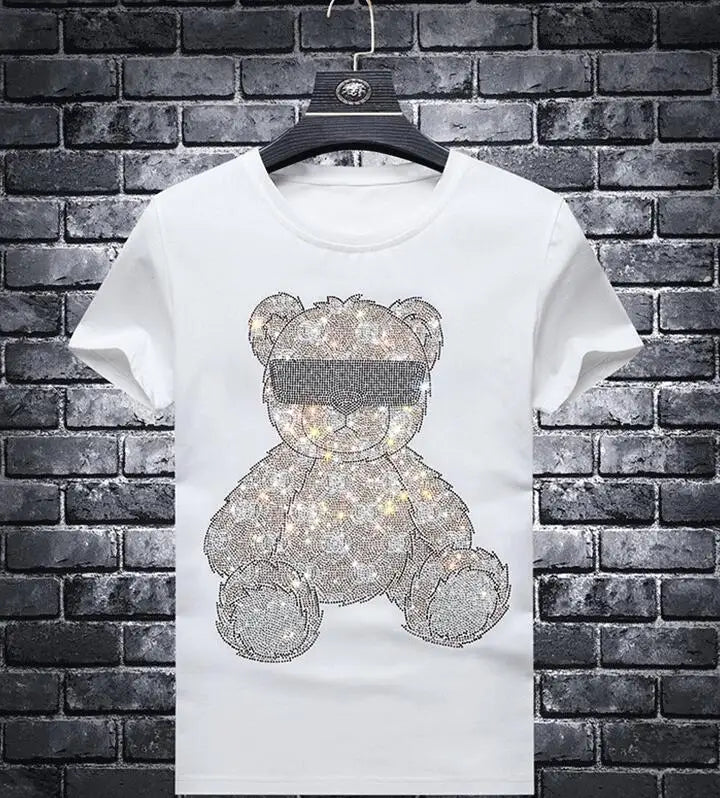 S-6XL Streetwear  Diamonds t-shirts  Summer Mens Rhinestones  T Shirt Male  Fashion Tees Casual  Anime Tops