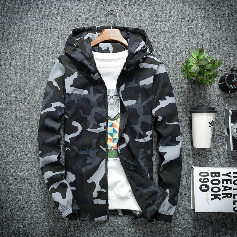 Spring Autumn Mens Hiking Jackets Men Casual Windbreaker Camouflage Hooded Coats Mens Fashion Hip Hop Bomber Jackets Clothing