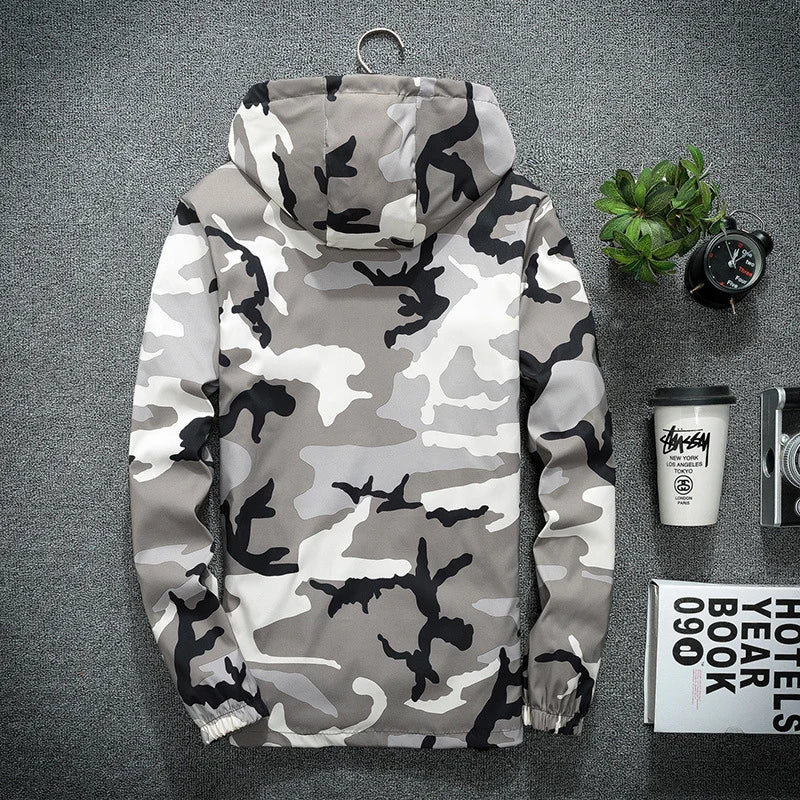 Spring Autumn Mens Hiking Jackets Men Casual Windbreaker Camouflage Hooded Coats Mens Fashion Hip Hop Bomber Jackets Clothing