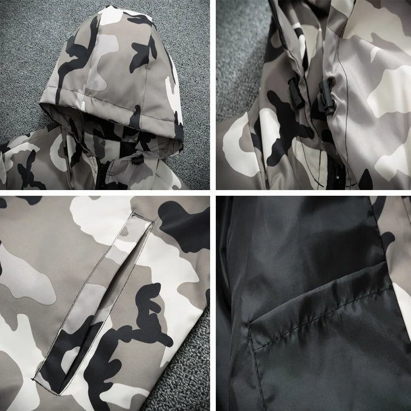 Spring Autumn Mens Hiking Jackets Men Casual Windbreaker Camouflage Hooded Coats Mens Fashion Hip Hop Bomber Jackets Clothing