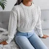 Short Pullover Jumper Women Autumn and Winter New Round Neck Solid Colour Knitted Sweater