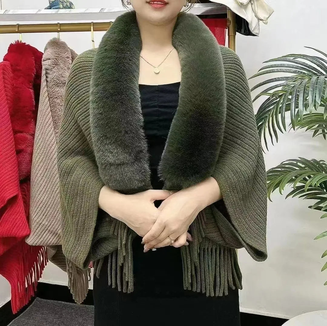 Shawl Cloak Cloak Coat Loose Autumn and Winter Korean Version New Wool Collar Knitted Cardigan