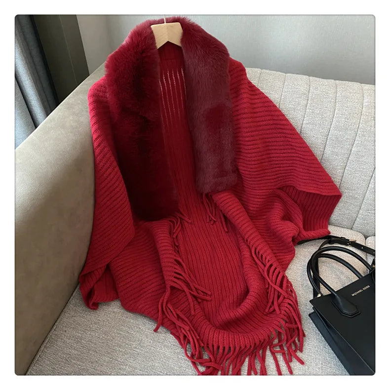 Shawl Cloak Cloak Coat Loose Autumn and Winter Korean Version New Wool Collar Knitted Cardigan