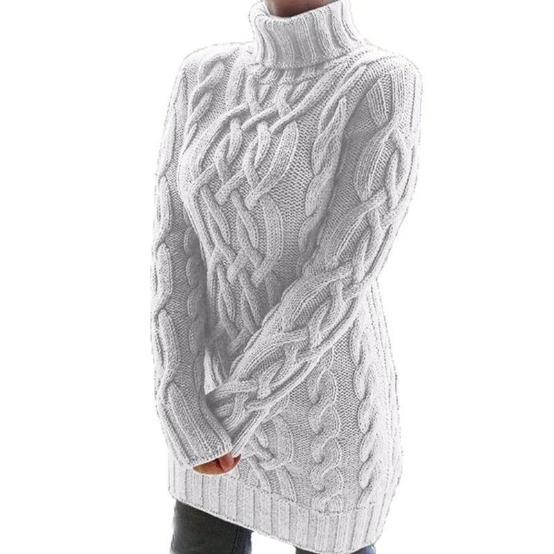Autumn Winter Thicken Sweater Dresses For Women Turtleneck Long Sleeve Knitted Retro Sweaters Ladies Pullovers Sweater