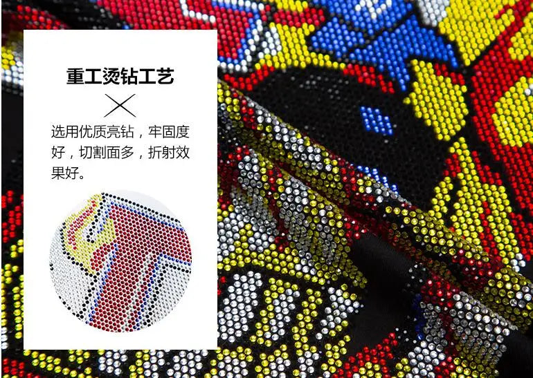 S-6XL Streetwear  Diamonds t-shirts  Summer Mens Rhinestones  T Shirt Male  Fashion Tees Casual  Anime Tops