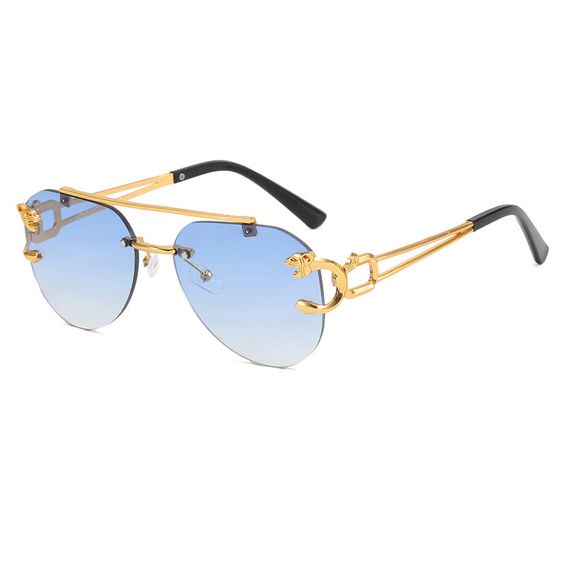 Cross-Border Rimless Toad Mirror Driving Sunglasses Leopard Sunglasses European and American Retro Cut-Edge Double-Beam Sunglasses for Men and Women