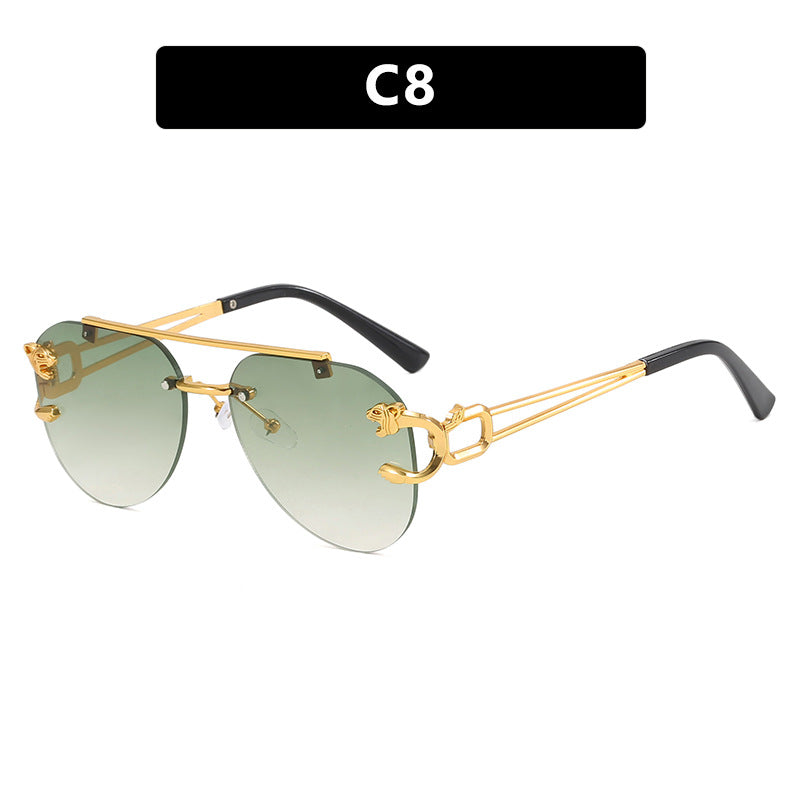 Cross-Border Rimless Toad Mirror Driving Sunglasses Leopard Sunglasses European and American Retro Cut-Edge Double-Beam Sunglasses for Men and Women