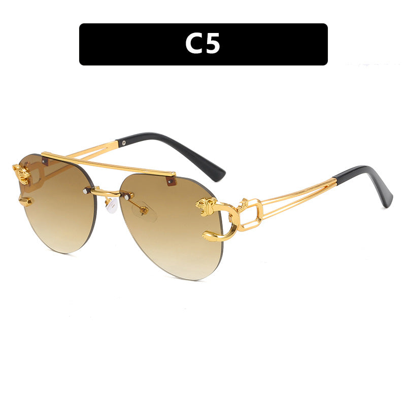 Cross-Border Rimless Toad Mirror Driving Sunglasses Leopard Sunglasses European and American Retro Cut-Edge Double-Beam Sunglasses for Men and Women