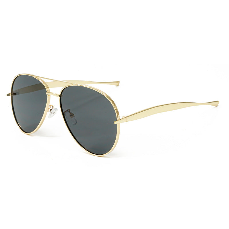 New Metal Double Beam Sunglasses Men's Fashion Advanced Pilot Goggles Driving Anti-UV Glasses