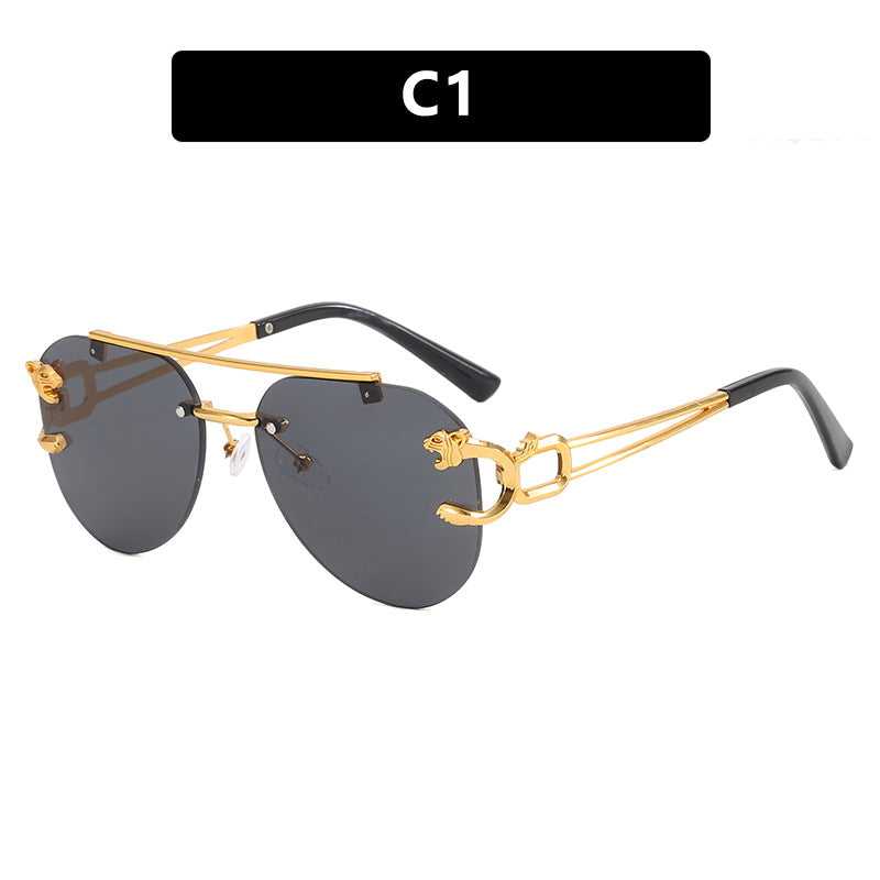 Cross-Border Rimless Toad Mirror Driving Sunglasses Leopard Sunglasses European and American Retro Cut-Edge Double-Beam Sunglasses for Men and Women