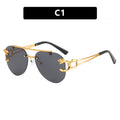 Cross-Border Rimless Toad Mirror Driving Sunglasses Leopard Sunglasses European and American Retro Cut-Edge Double-Beam Sunglasses for Men and Women