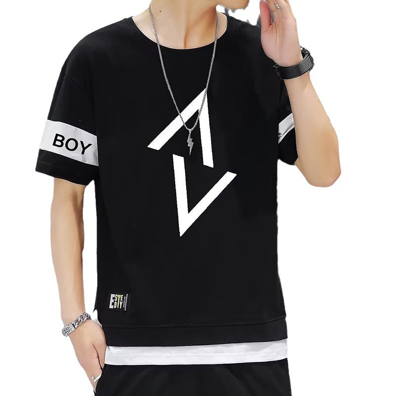 Short-Sleeved T-Shirt Men's Summer Thin Casual Trendy Long Pants Sports Suit Men's Set Loose Half-Sleeved T-Shirt