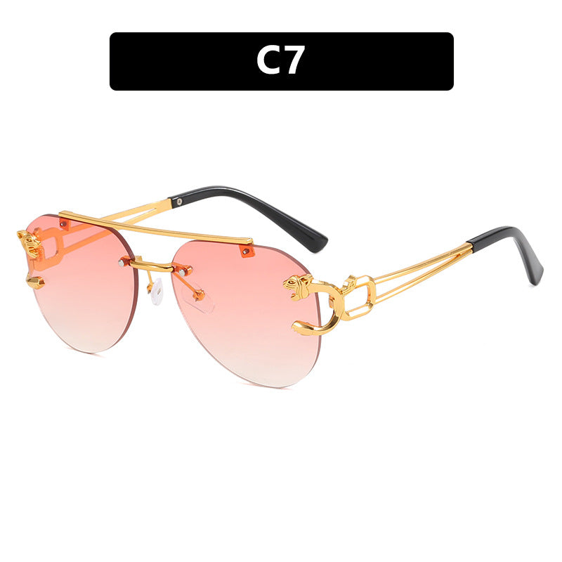 Cross-Border Rimless Toad Mirror Driving Sunglasses Leopard Sunglasses European and American Retro Cut-Edge Double-Beam Sunglasses for Men and Women