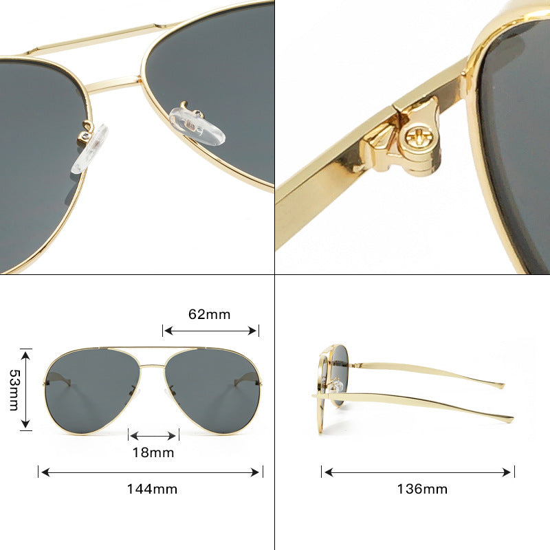 New Metal Double Beam Sunglasses Men's Fashion Advanced Pilot Goggles Driving Anti-UV Glasses