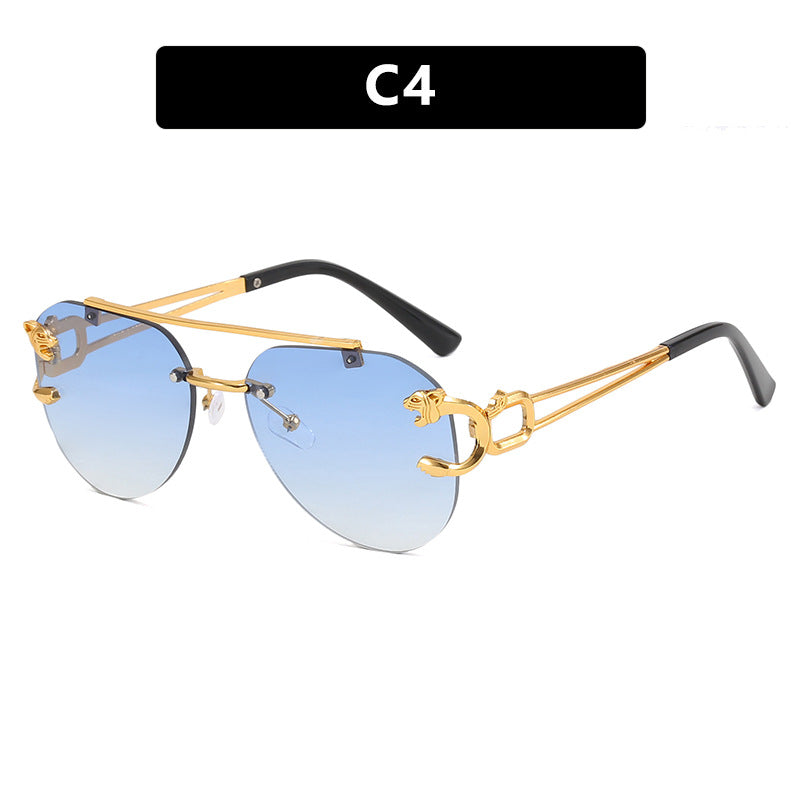 Cross-Border Rimless Toad Mirror Driving Sunglasses Leopard Sunglasses European and American Retro Cut-Edge Double-Beam Sunglasses for Men and Women
