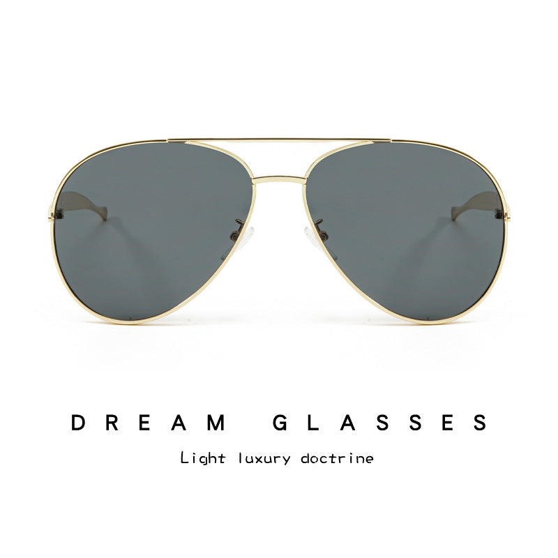 New Metal Double Beam Sunglasses Men's Fashion Advanced Pilot Goggles Driving Anti-UV Glasses