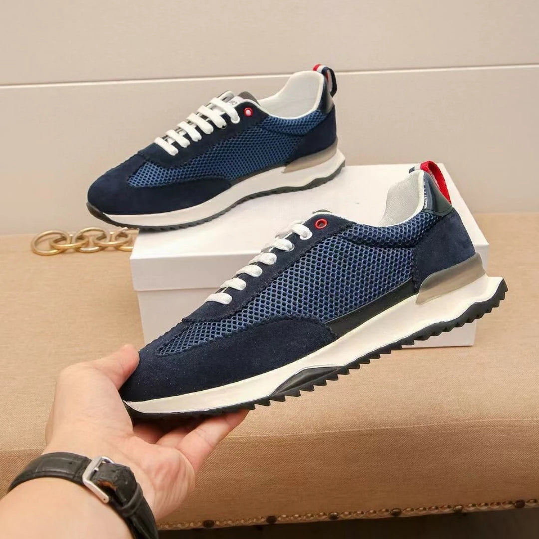 Luxury Brand Men's Shoes Handmade Casual Sneakers Mesh Suede Top-Grain Cowhide Upper Lining Breathable Footwear Holiday Gifts