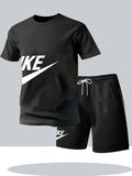 Summer fashion street short sleeved sports suit men's sports shirt set men's round neck short sleeved shorts sports suit 2-piece