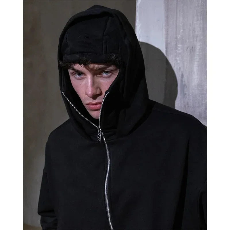 Men and Women Balaclava Y2K Gothic Harajuku Spring Autumn Winter New Item Double Hooded Sweatshirt Men Hooded Mask Zipper Jacket