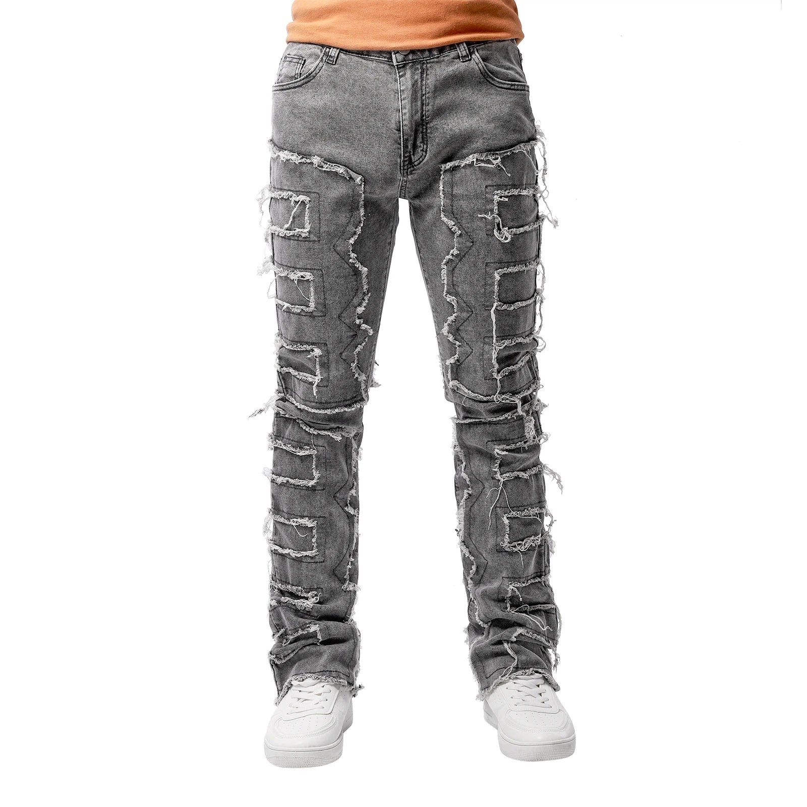 2025 New Men Ripped Stacked Jeans Distressed Slim Fit Skinny Straight Leg Jeans Fashion Hip Hop Denim Pants Casual Streetwear