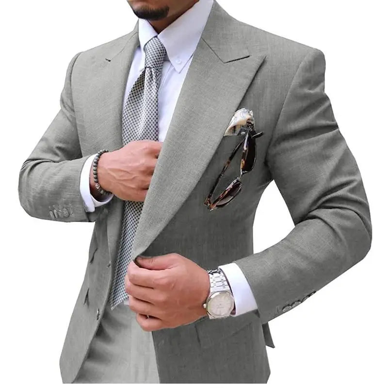 Men's Suits Mens Suit 2 Pieces Causal Slim Fit Prom Noble Champagne Grey Blazer Formal Business For Wedding Groom Tuxedos