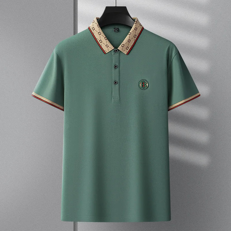 Men's personality jacquard lapel polo T-shirt high-end brand cotton comfort business short sleeve fashion trend premium badge