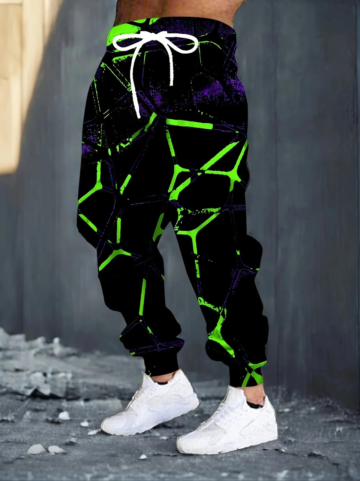 New Men's Autumn Neon Stripe Printed Soft and Comfortable Drawstring Pants Outdoor Urban Street Style Pants