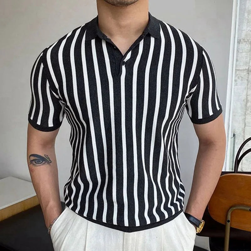 New European And American Style Jacquard Knit T-shirt Fashion Lapel Short-sleeved Business POLO Shirt In Multiple Colors
