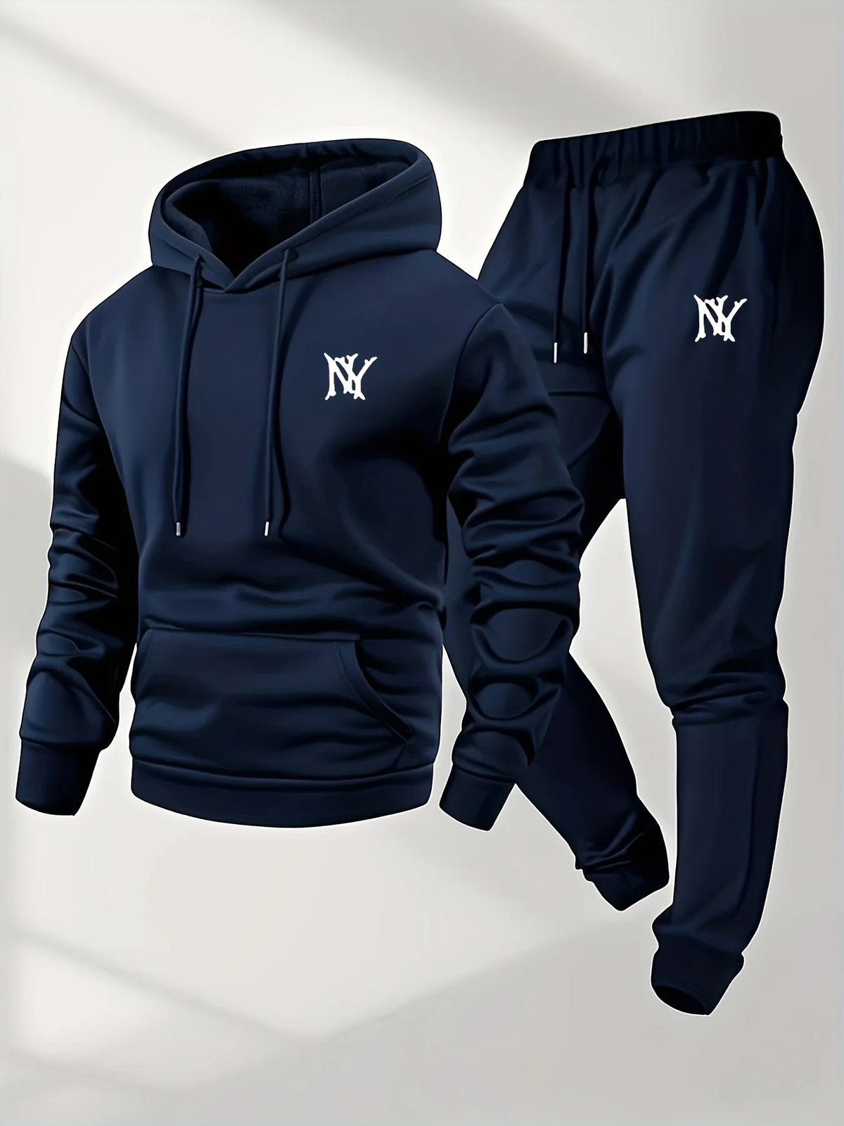 Men  Letter Logo Print Hoodie Tracksuit 2 Piece Set Solid Black Pullover Hooded Sweatshirt Jogger Pants New York Street Outfit
