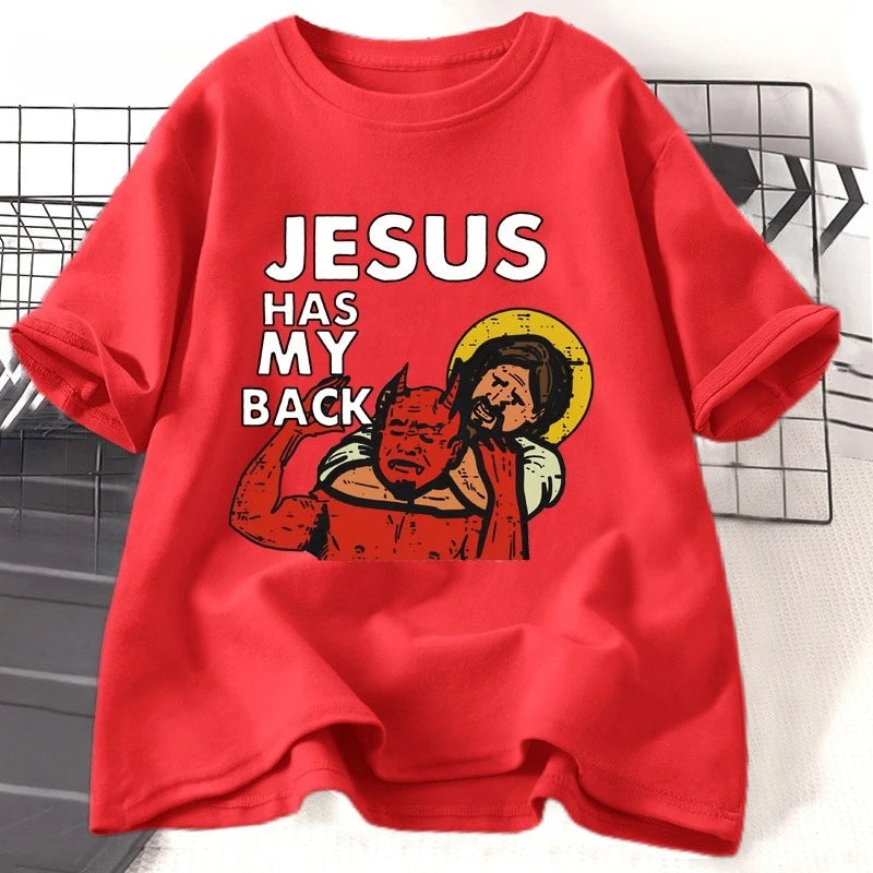 Jesus Has My Back Tshirt Funny Christian Jesus Brazilian Jiu-jitsu T-Shirt Religious Faith Tshirts Cotton Short Sleeve Clothes