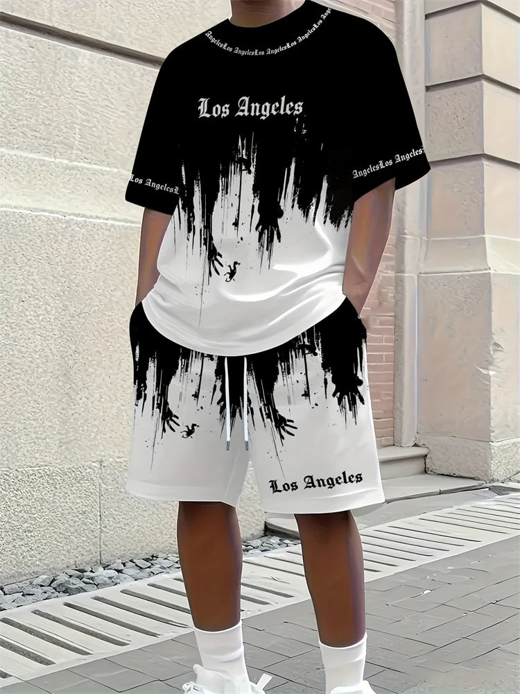 Spring New Men's Casual Tops And Shorts, Simple Basketball-printed Men's Round-neck T-shirts And Casual Shorts, Fashionable And