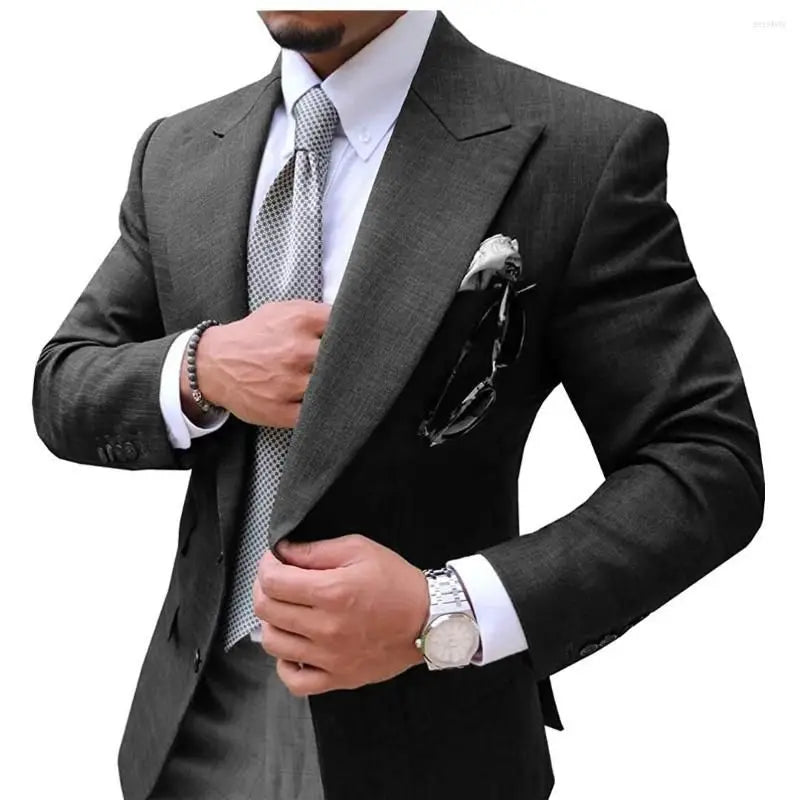 Men's Suits Mens Suit 2 Pieces Causal Slim Fit Prom Noble Champagne Grey Blazer Formal Business For Wedding Groom Tuxedos
