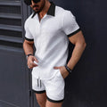 Summer New Men's Casual Two-piece Sets Fashion Classic Lapel Color Matching Short Sleeve Shirt Shorts Loose Sports Beach Outfits
