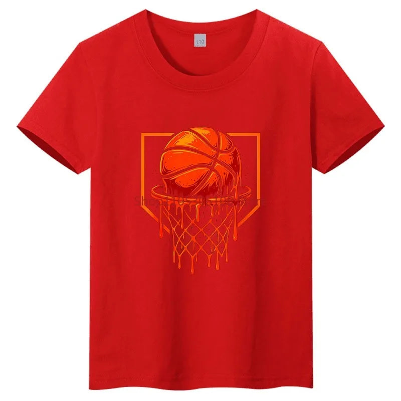 Rebounding Basketball Children's T-Shirt Pure Cotton Round Neck Fashionable Parent-Child Outfit Candy Color Family Outfit