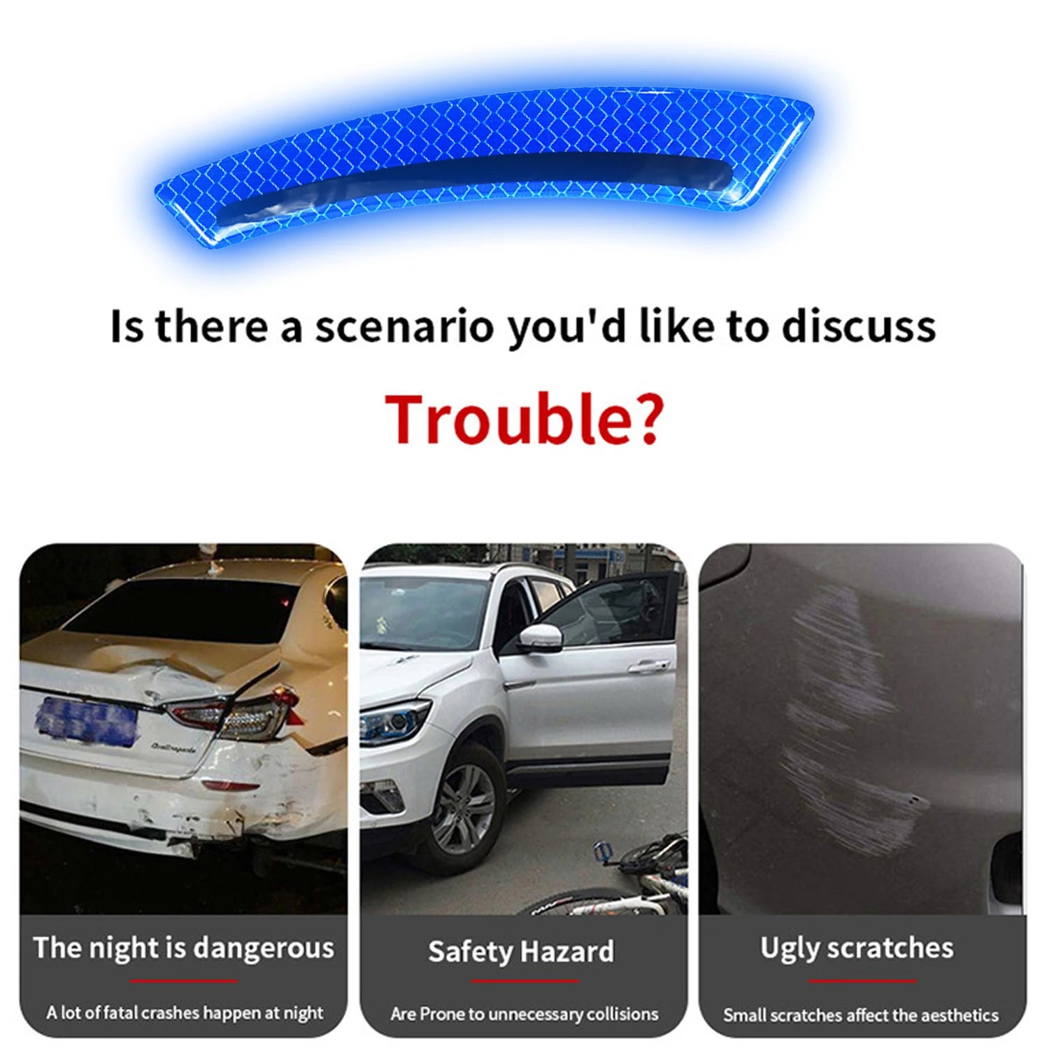 2pcs Car Reflective Decorative Stickers Anti-collision Strip Wheelbrow Protection Sticker Night Driving Safety Warning Stickers