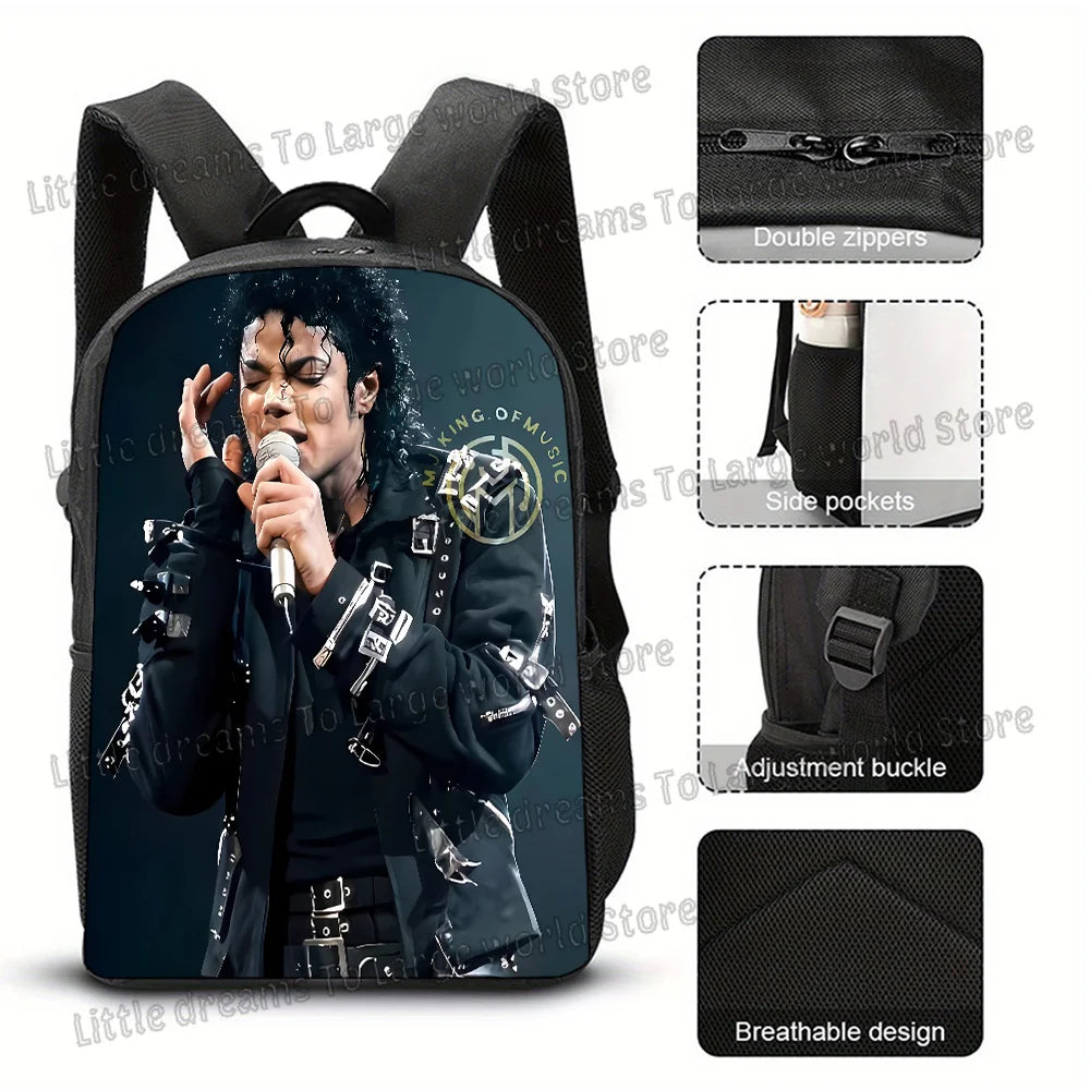 Michael Jackson Backpacks Student 3D Printing 16inch School Bags Boys Girls Outdoor Sports Rucksack Large Travel Knapsack Gift