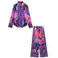 Casual Summer Suit Flowing Print Loose Sleepwear Women 2 Piece Long Sleeve Wide Leg Pants Women Pajamas Set Pijama  Pyjama