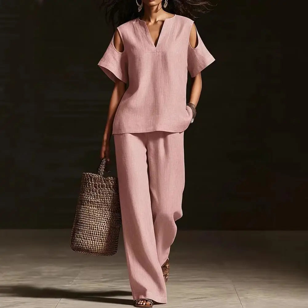 Women Two-piece Suit Summer Women's Set, Women's Short Sleeved Fashion Casual Pants Two-piece Set Versatile Women Clothing