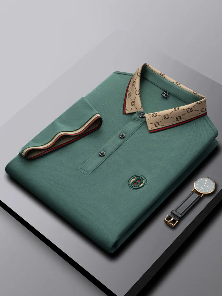Fashionable Summer Mens Clothing Brand Exquisite Badge Letter Style Breathable Short Sleeve Comfortable Cotton Casual Polo Shirt